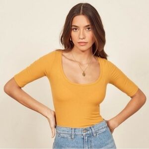 Yellow Reformation Jeans Ribbed Top Sz L